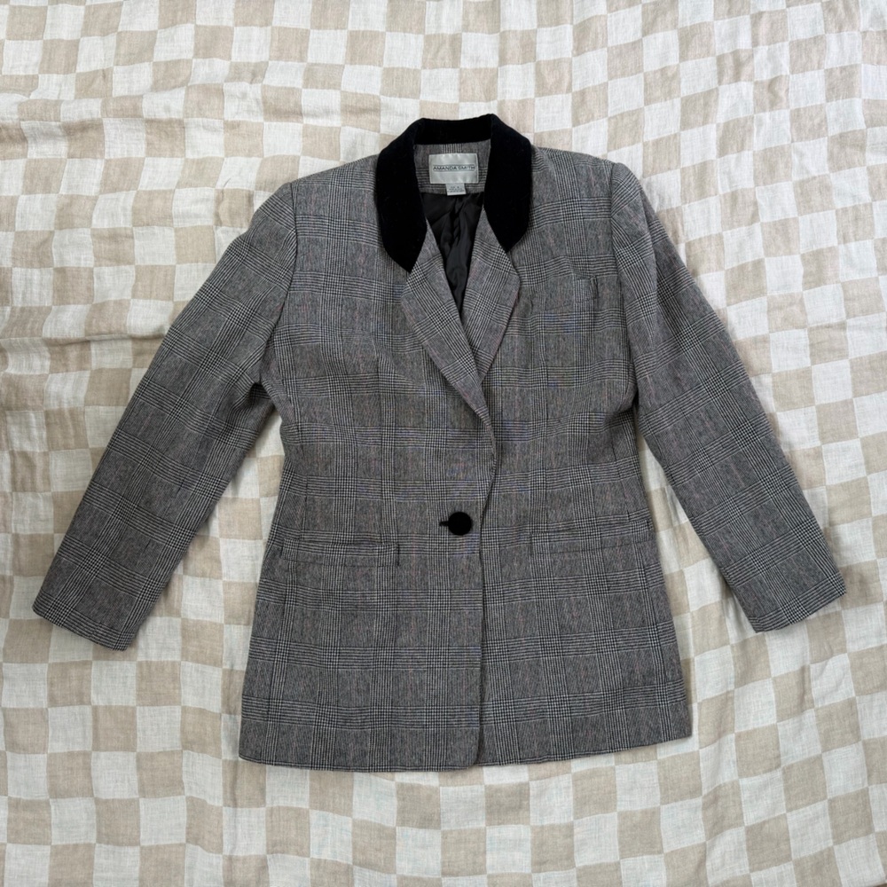 Vintage Amanda Smith Black and Gray Checkered Blazer